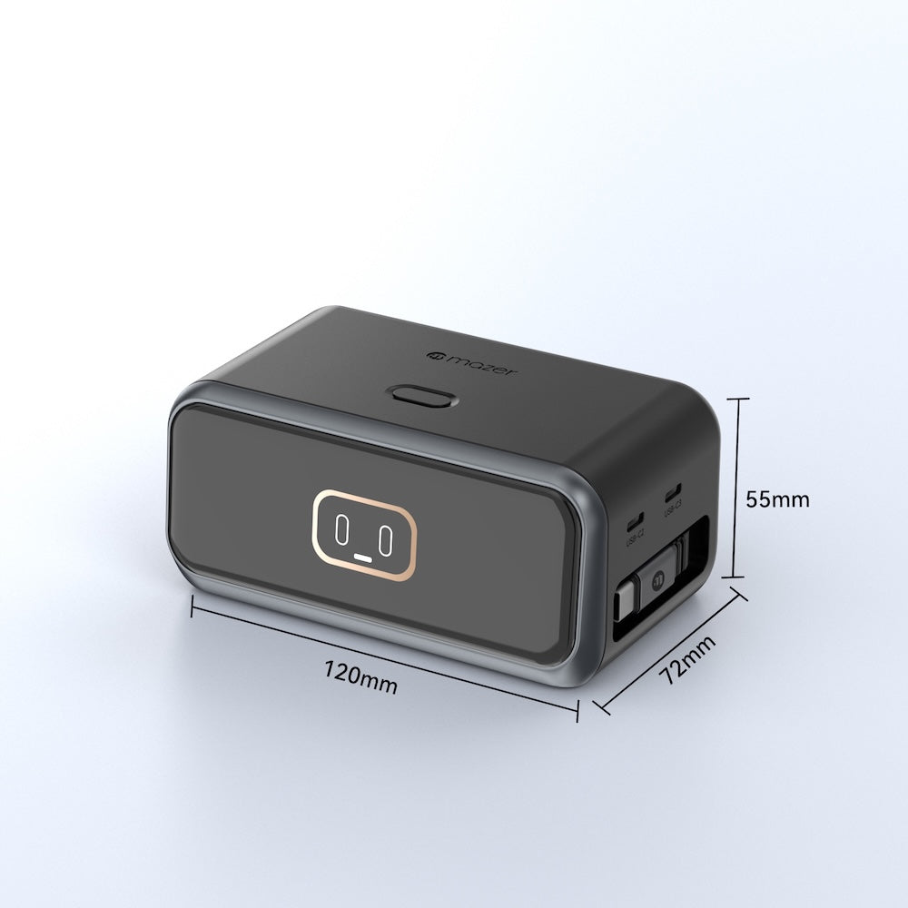Mazer PrestigeGaN Ai 6 Ports GaN Desktop Charger 200W with Retractable USB-C Cable - Black