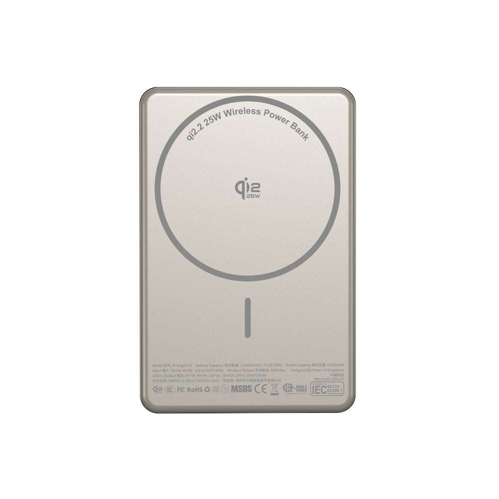 Mazer MagAir31 10000 mAh Qi2.2 25W Magnetic Powerbank Natural Titanium