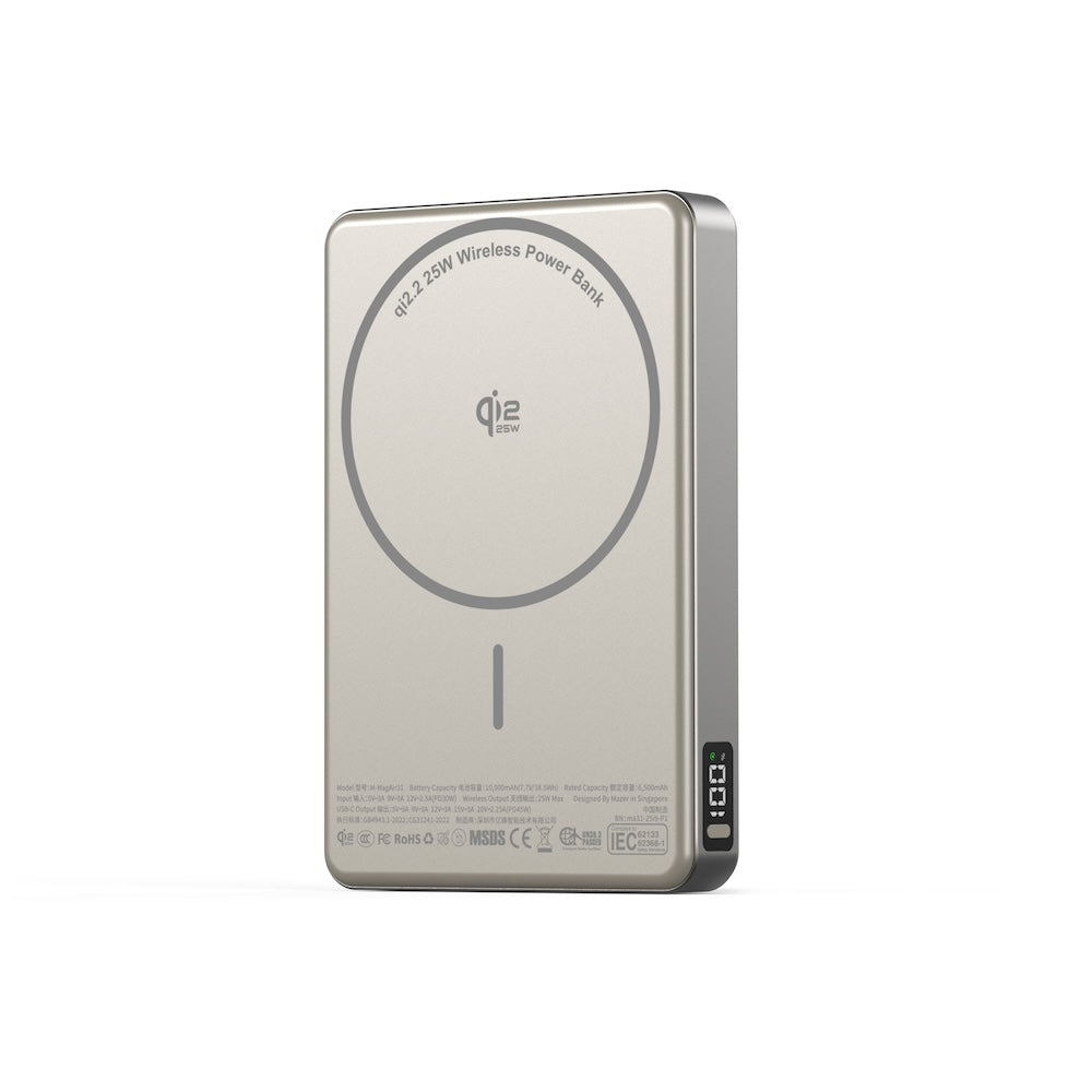 Mazer MagAir31 10000 mAh Qi2.2 25W Magnetic Powerbank Natural Titanium