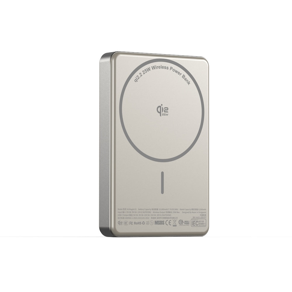 Mazer MagAir31 10000 mAh Qi2.2 25W Magnetic Powerbank Natural Titanium