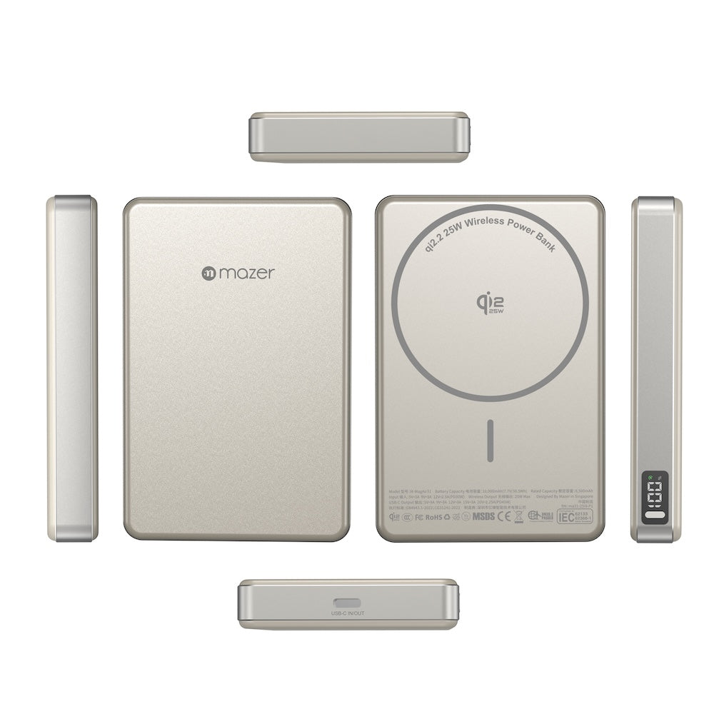 Mazer MagAir31 10000 mAh Qi2.2 25W Magnetic Powerbank Natural Titanium