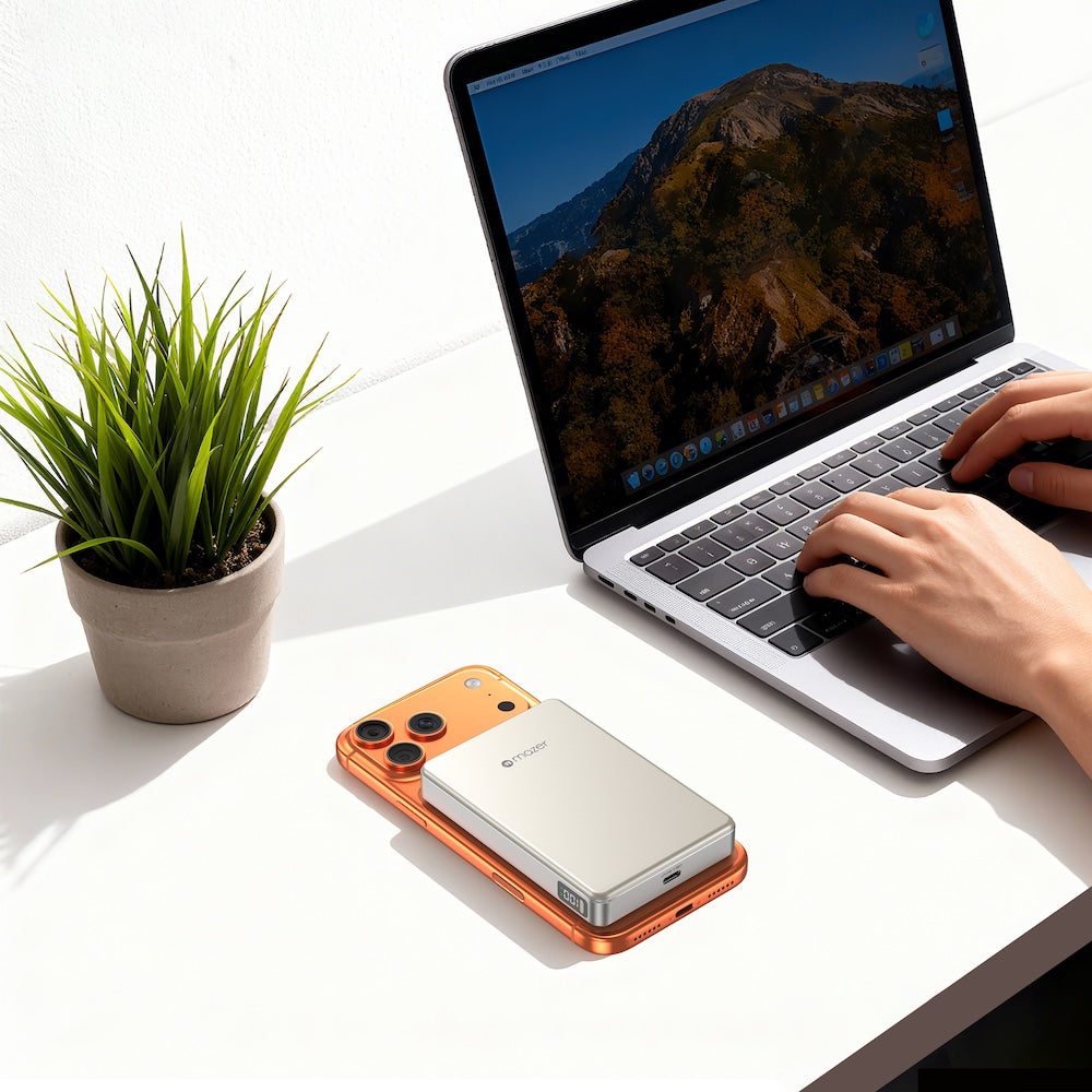 Mazer MagAir31 10000 mAh Qi2.2 25W Magnetic Powerbank Natural Titanium
