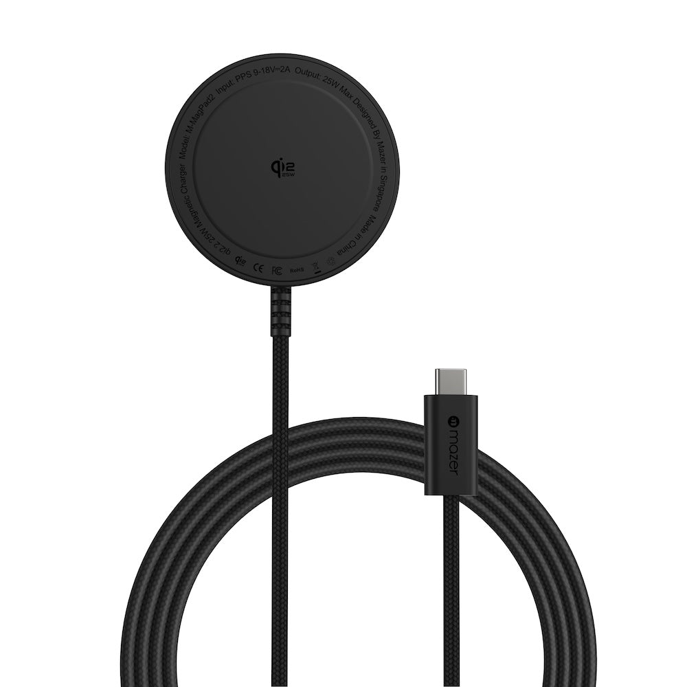 Mazer MagPad2 Qi2.2 Certified 25W Wireless Charging Pad Black