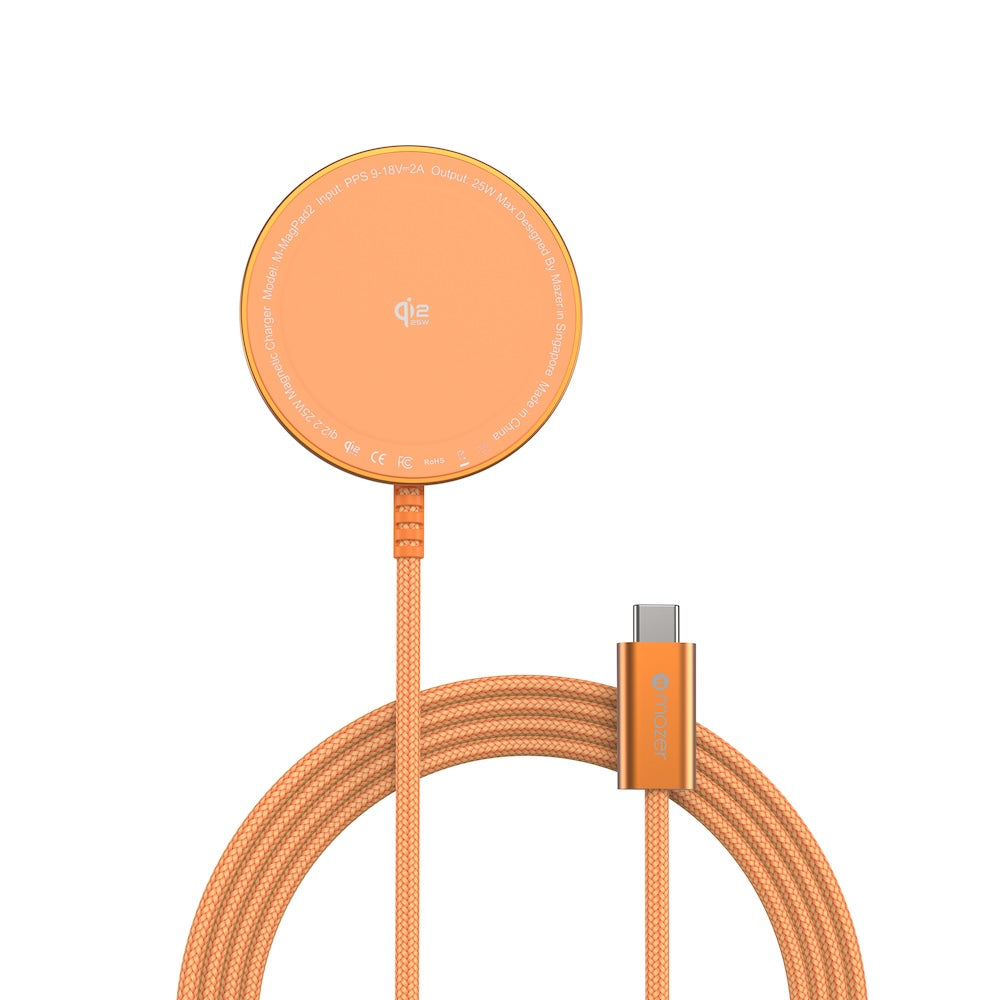 Mazer MagPad2 Qi2.2 Certified 25W Wireless Charging Pad Sunset Orange