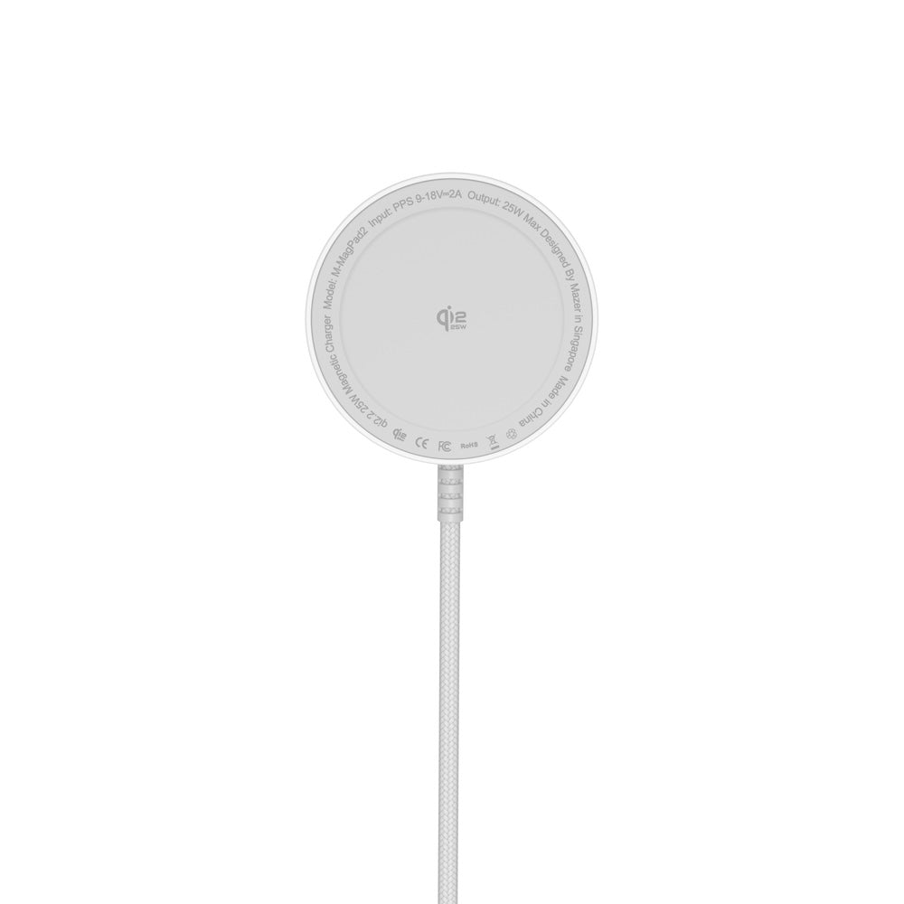 Mazer MagPad2 Qi2.2 Certified 25W Wireless Charging Pad White