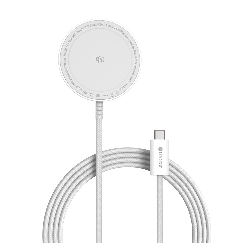 Mazer MagPad2 Qi2.2 Certified 25W Wireless Charging Pad White