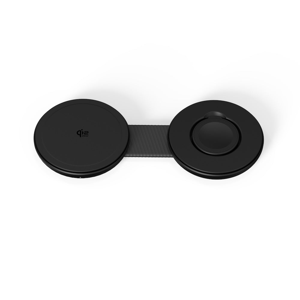 Mazer MagPad Duo2 Qi2.2 Certified 25W 2-in-1 Foldable Wireless Charging Pad Black