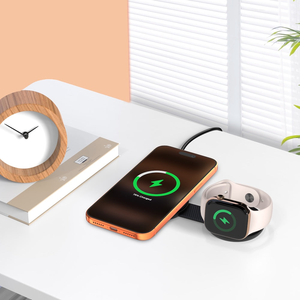 Mazer MagPad Duo2 Qi2.2 Certified 25W 2-in-1 Foldable Wireless Charging Pad Black