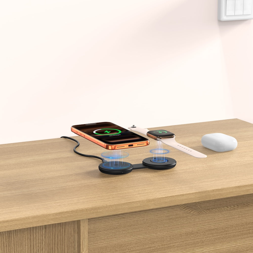 Mazer MagPad Duo2 Qi2.2 Certified 25W 2-in-1 Foldable Wireless Charging Pad Black