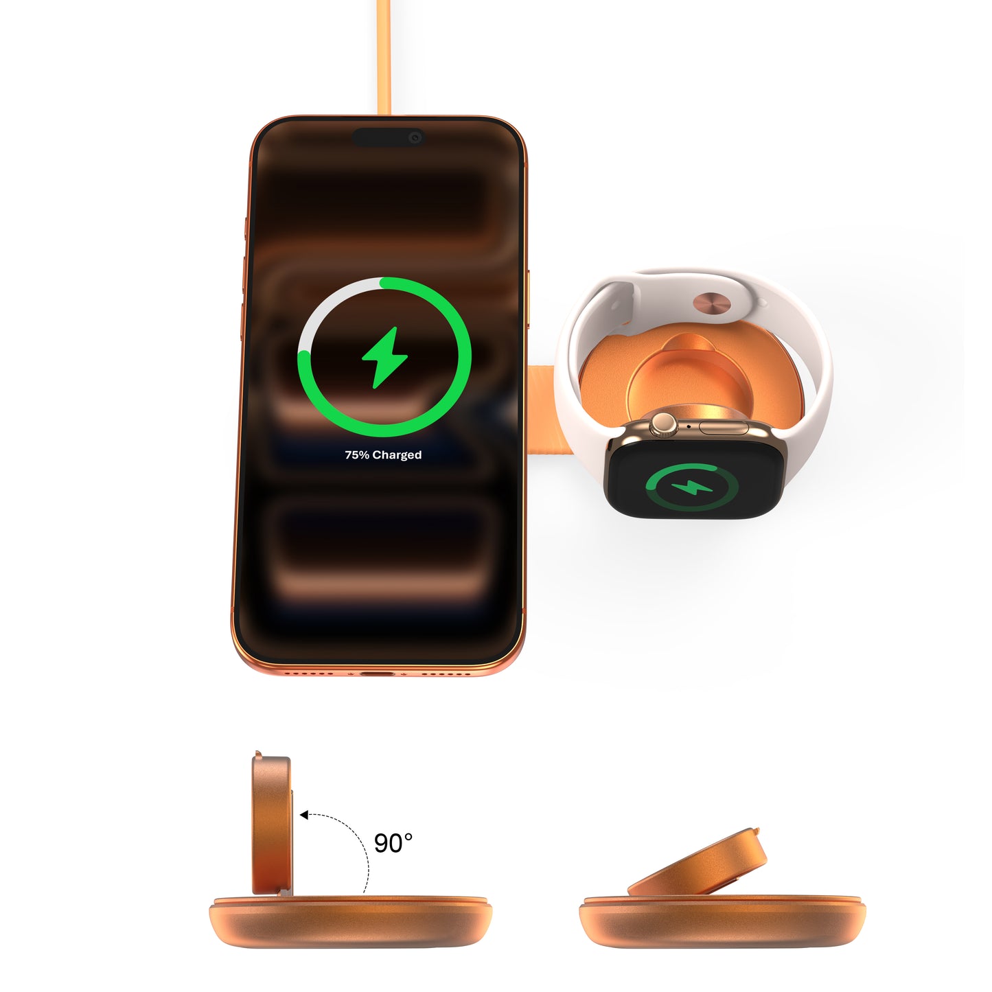 Mazer MagPad Duo2 Qi2.2 Certified 25W 2-in-1 Foldable Wireless Charging Pad Sunset Gold