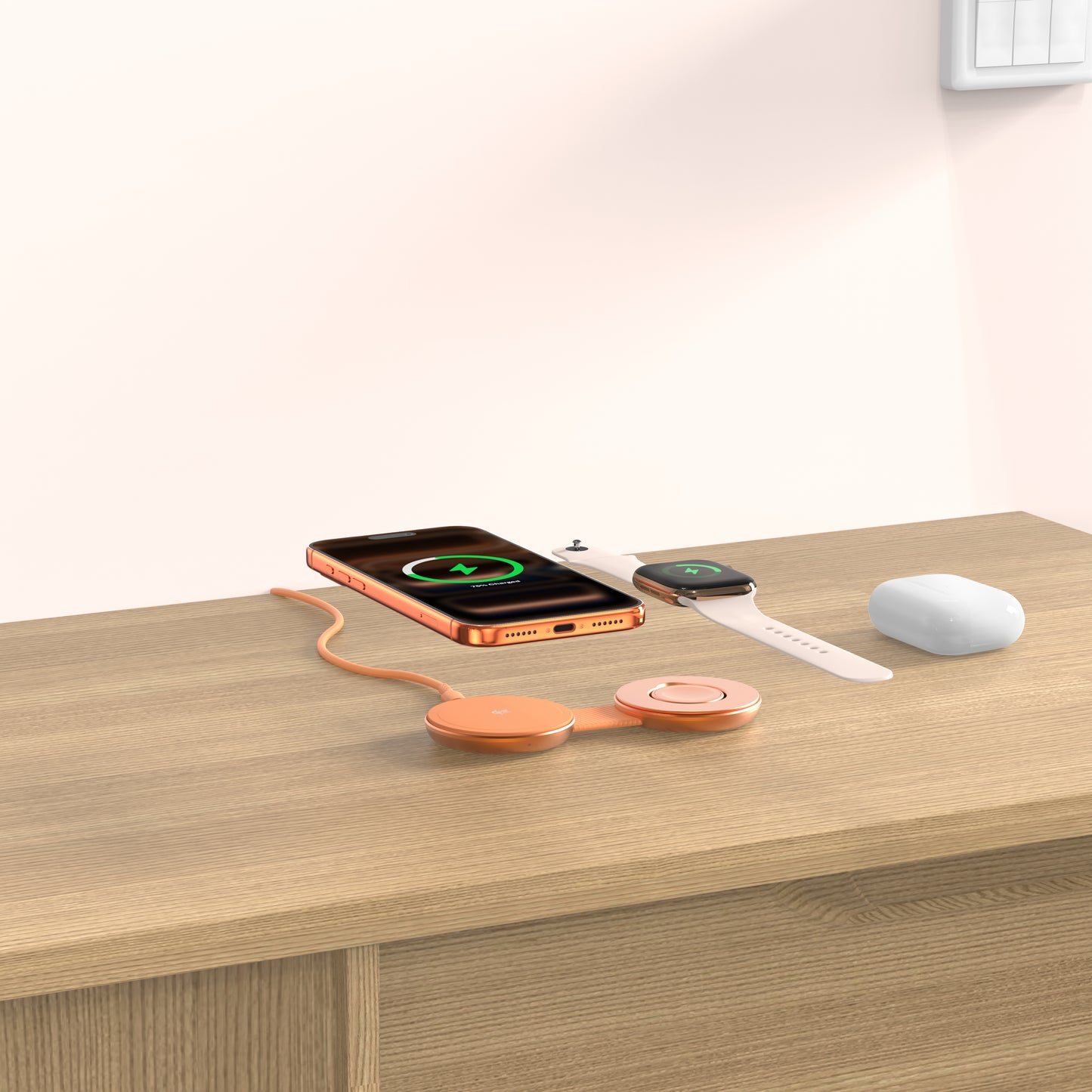 Mazer MagPad Duo2 Qi2.2 Certified 25W 2-in-1 Foldable Wireless Charging Pad Sunset Gold