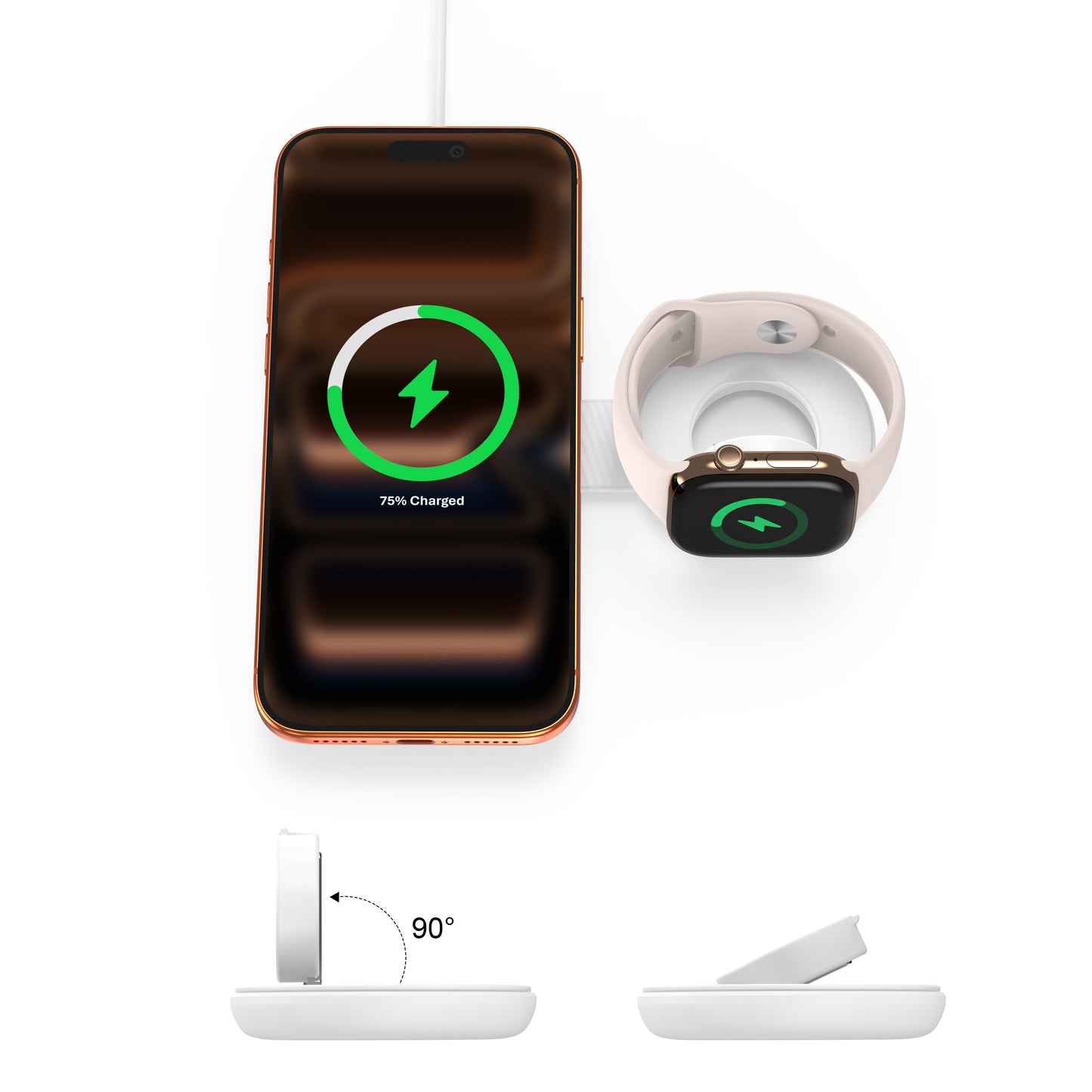Mazer MagPad Duo2 Qi2.2 Certified 25W 2-in-1 Foldable Wireless Charging Pad White