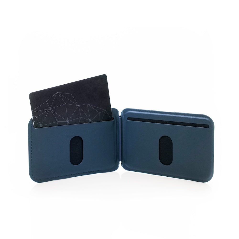 Monocozzi LUCID Refined | Biodegradable Leather Magnetic Stand Wallet for iPhone - Midnight Blue
