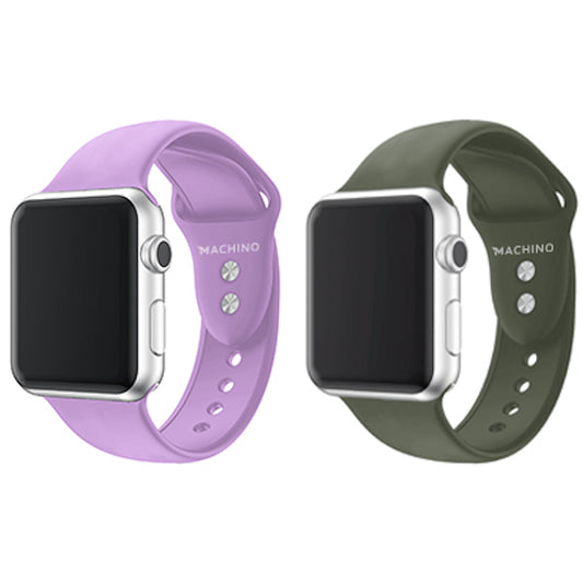 MACHINO Silicone Strap (2pcs Pack) for Apple Watch 42/44/45/46/49mm - Lavender & Olive