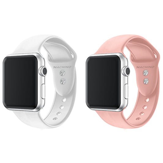 MACHINO Silicone Strap (2pcs Pack) for Apple Watch 38/40/41mm - White & Pink