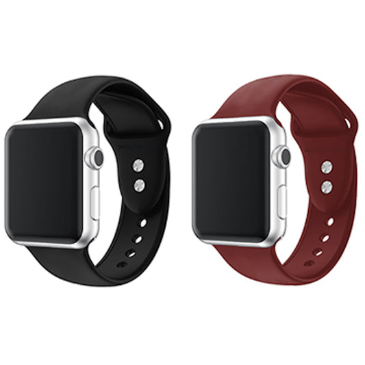 MACHINO Silicone Strap (2pcs Pack) for Apple Watch 42/44/45/46/49mm - Wine & Black
