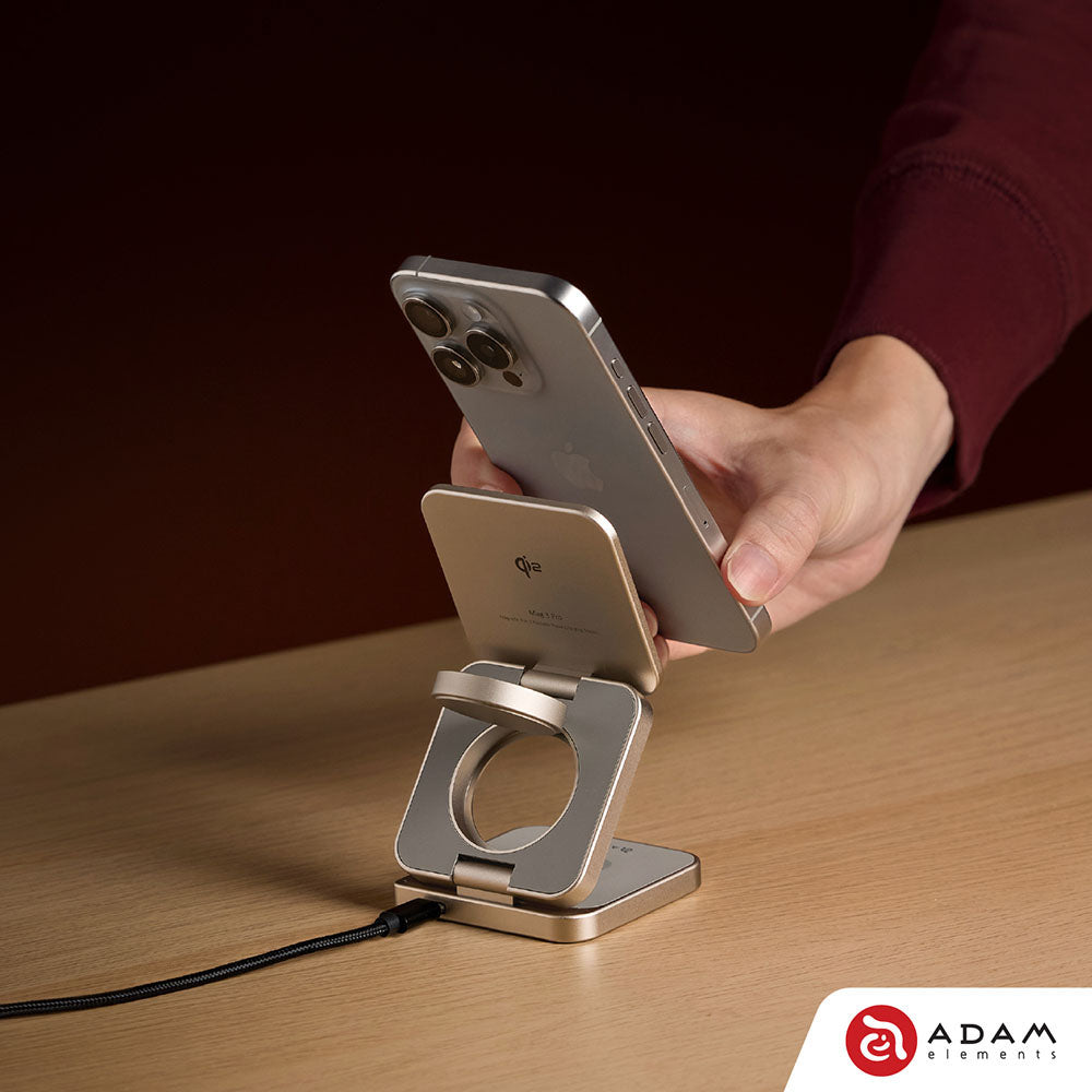 Adam Elements Mag 3 Pro Qi2 3-in-1 Foldable Travel Charging Station Grey