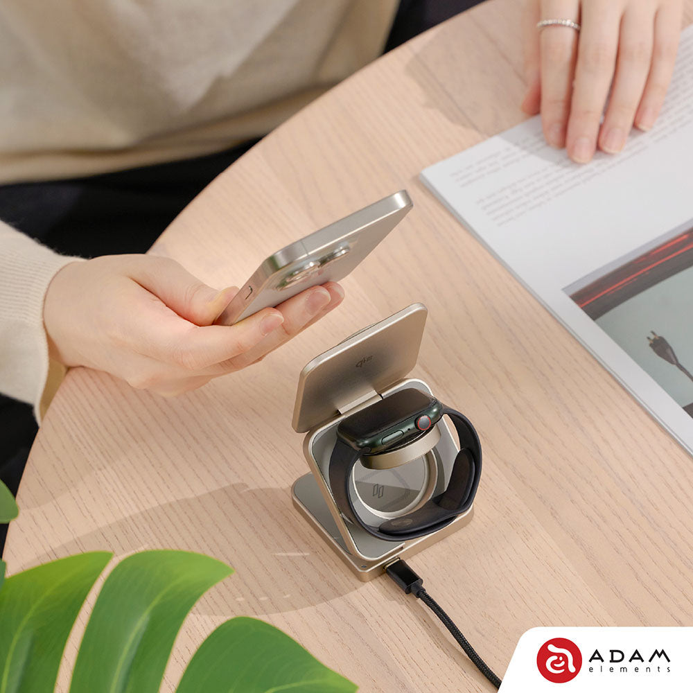 Adam Elements Mag 3 Pro Qi2 3-in-1 Foldable Travel Charging Station Grey