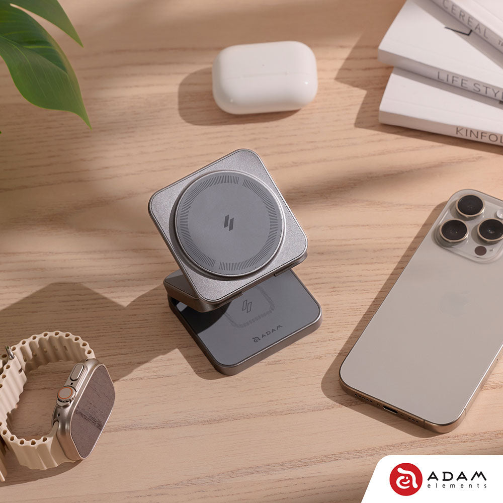 Adam Elements Mag 3 Pro Qi2 3-in-1 Foldable Travel Charging Station Grey