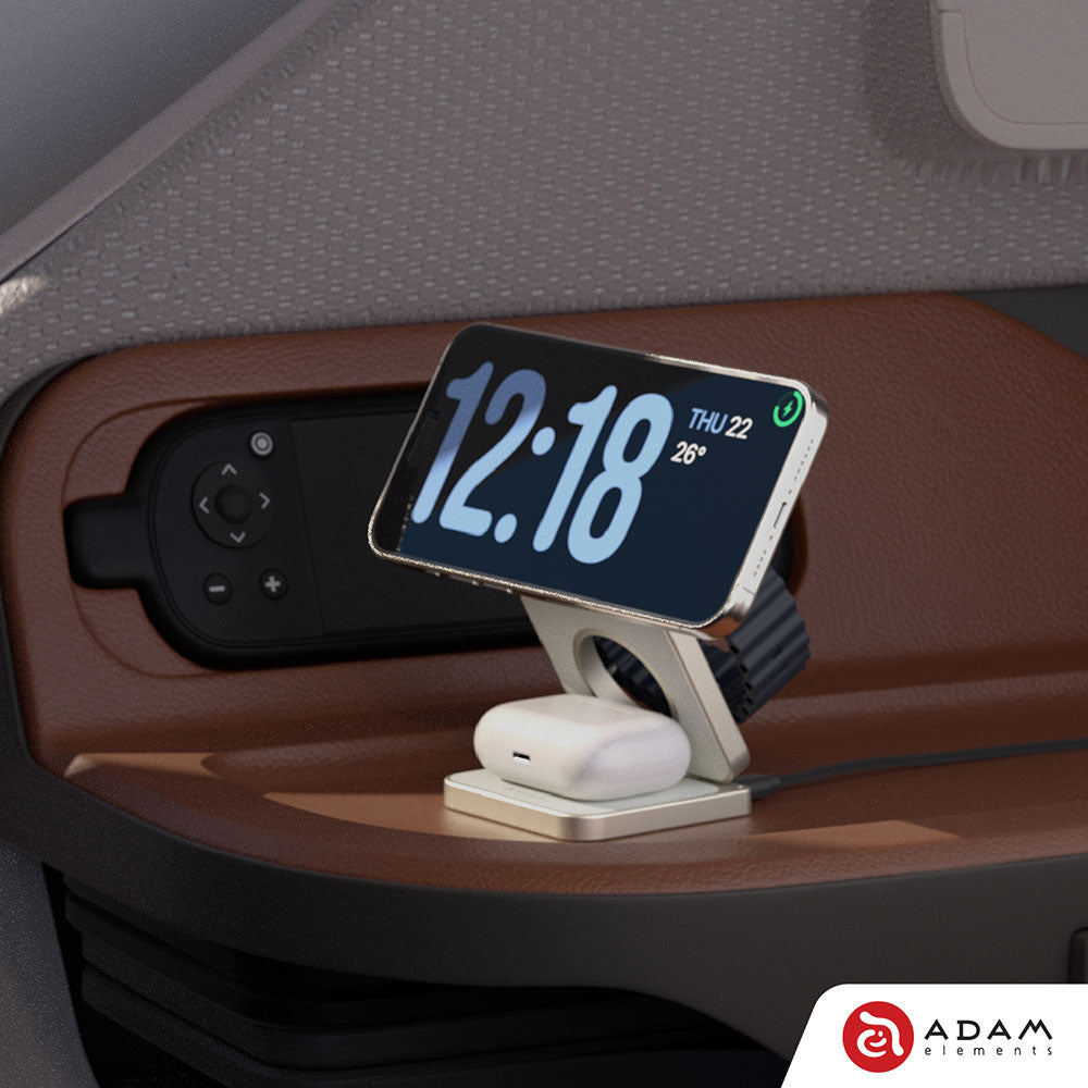 Adam Elements Mag 3 Pro Qi2 3-in-1 Foldable Travel Charging Station Grey