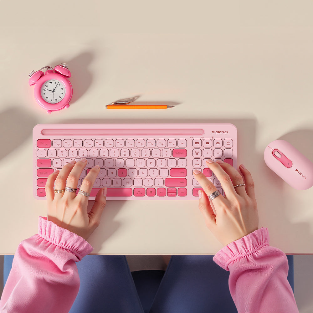 MicroPack KM238 2.4G+ Bluetooth Wireless Keyboard and Mouse Combo Cream