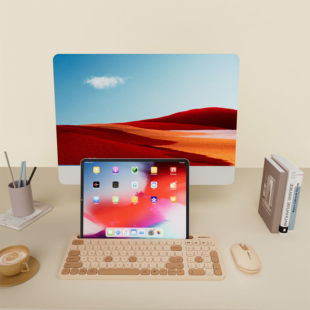 MicroPack KM238 2.4G+ Bluetooth Wireless Keyboard and Mouse Combo Cream
