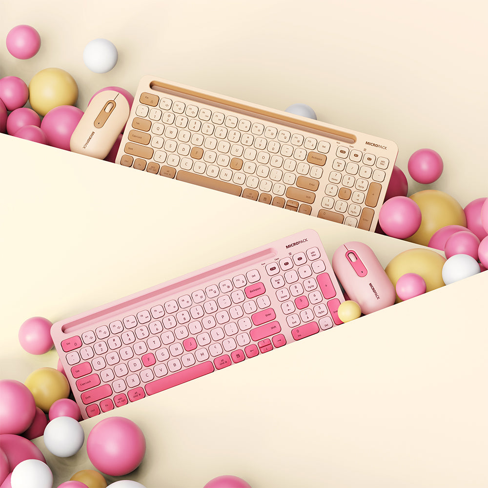 MicroPack KM238 2.4G+ Bluetooth Wireless Keyboard and Mouse Combo Cream