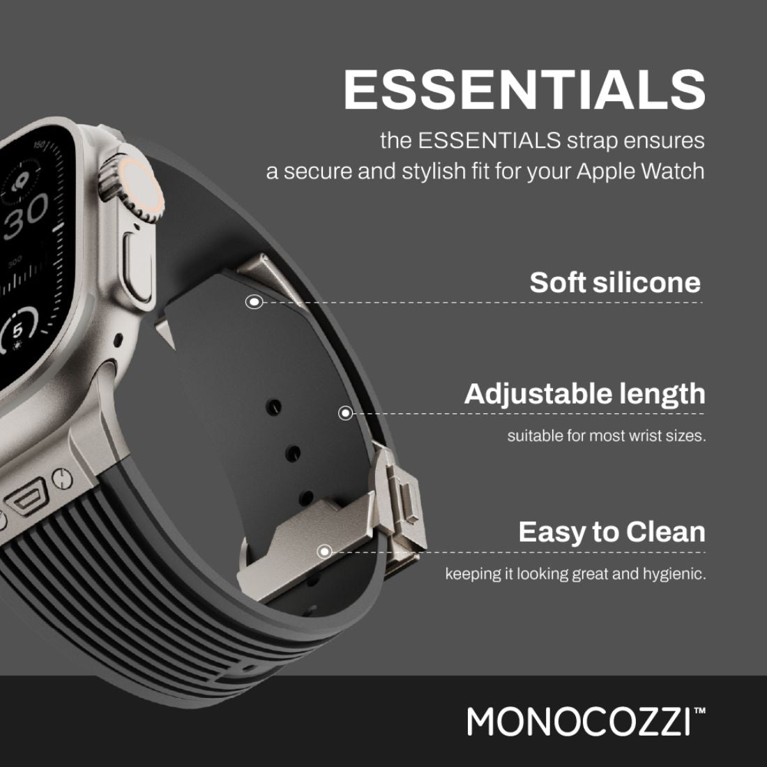 Monocozzi ESSENTIALS Premium Liquid Silicone Strap 44/45/46/49mm Black