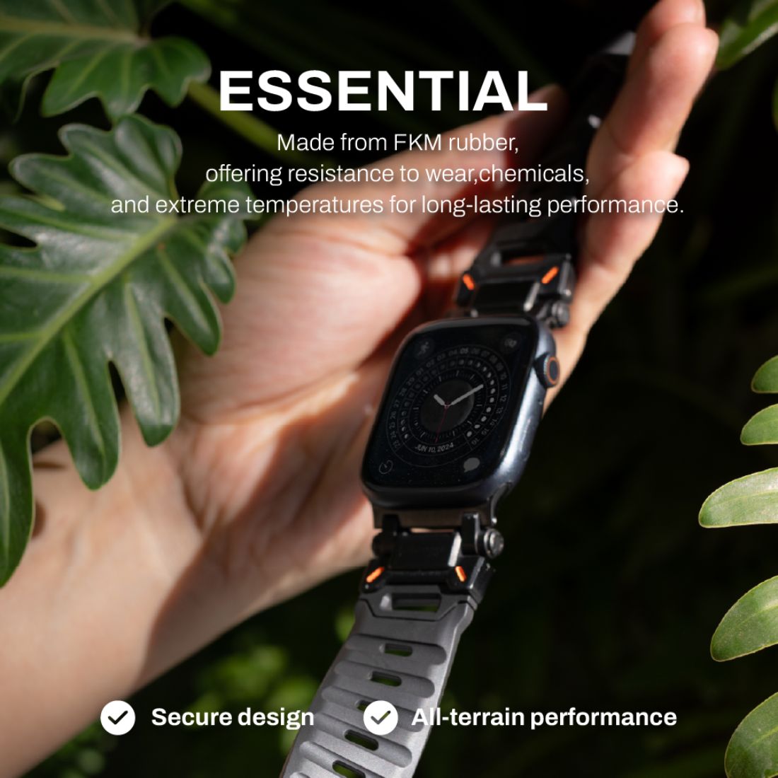 Monocozzi ESSENTIALS Robust FKM Rubber Strap 44/45/46/49mm Black