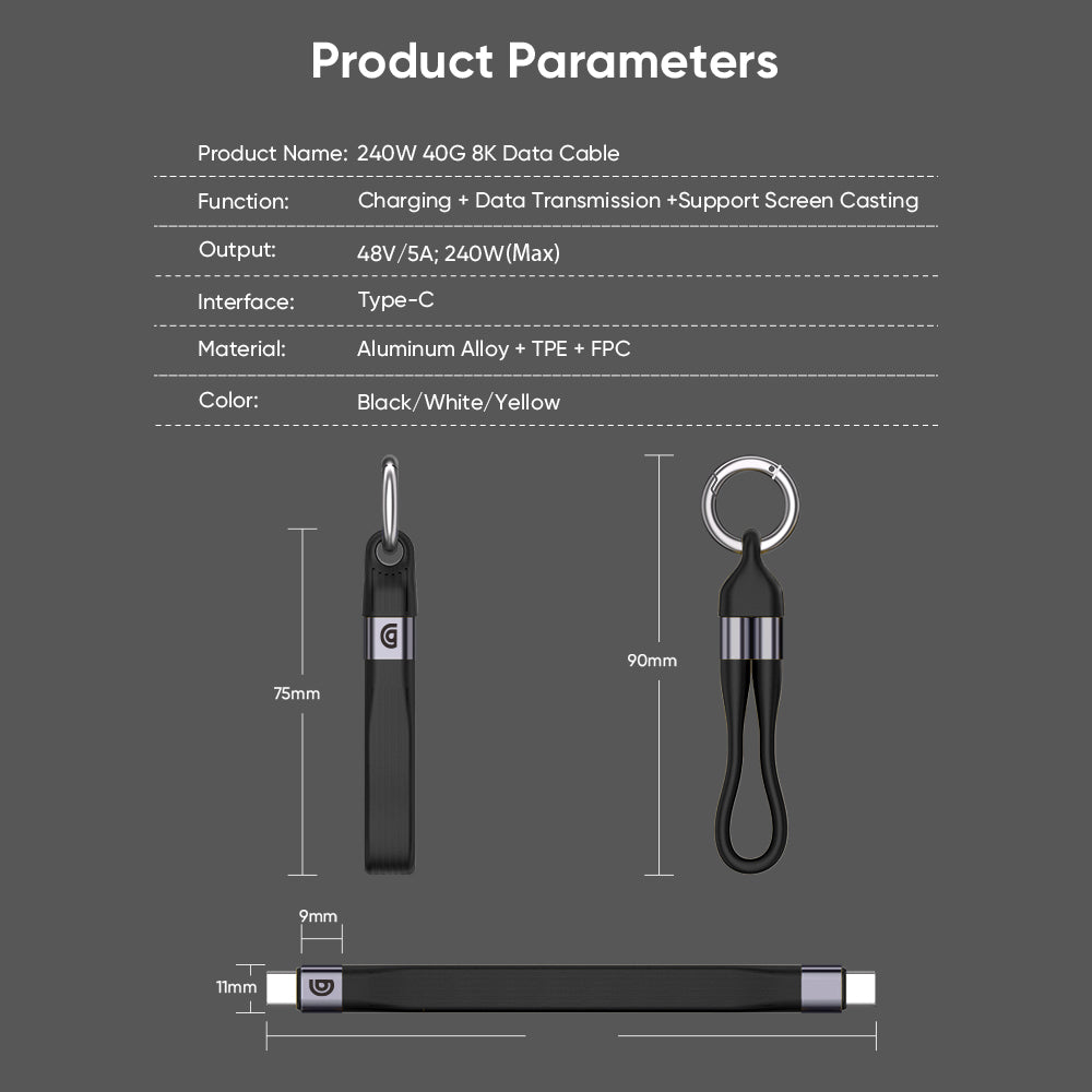 Griffin PowerFlex USB-C to C 240W 40Gbps Keychain Cable 13cm