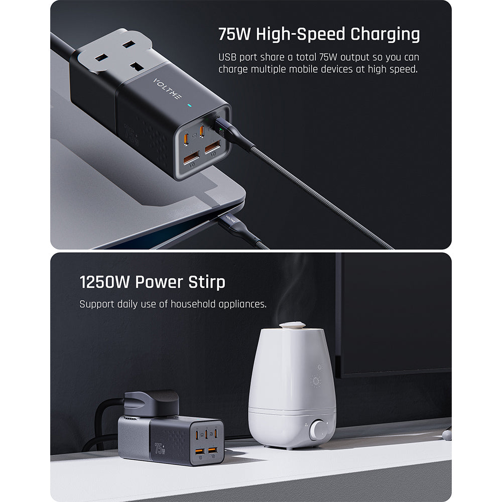 Voltme Vito 75 Extravel 75W 2A3C Travel Adapter with Built In AC Outlet