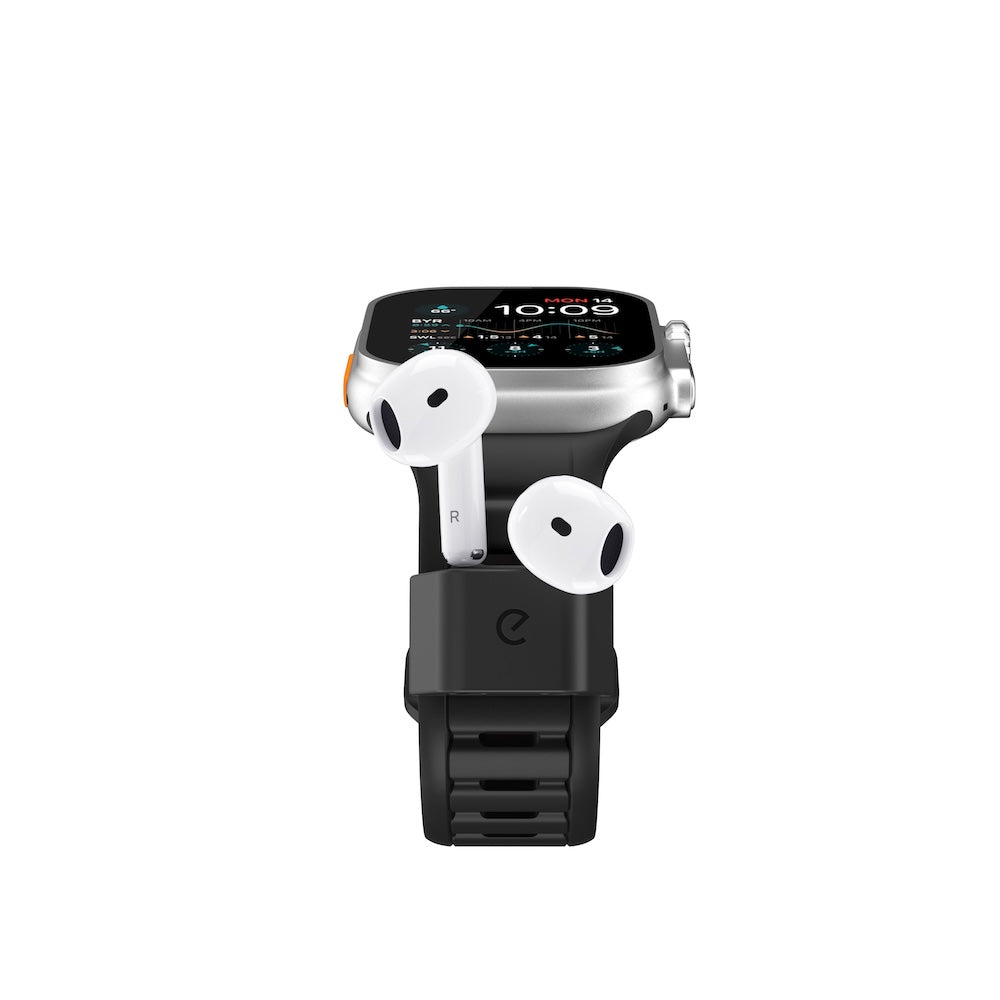 Keybudz Sync+ Series FKM Apple Watch Strap and AirPods Dock - Carbon Black (Large)