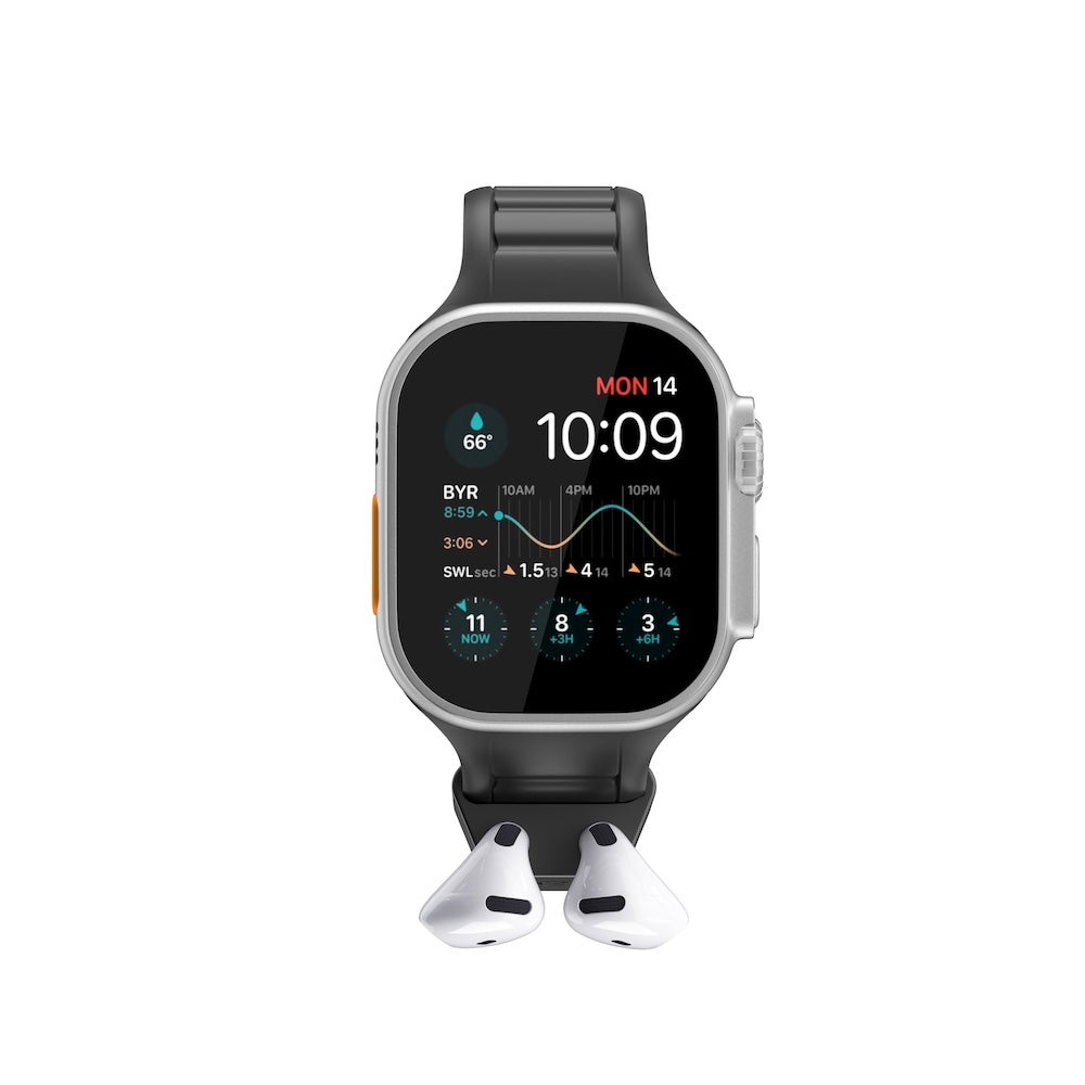 Keybudz Sync+ Series FKM Apple Watch Strap and AirPods Dock - Carbon Black (Large)