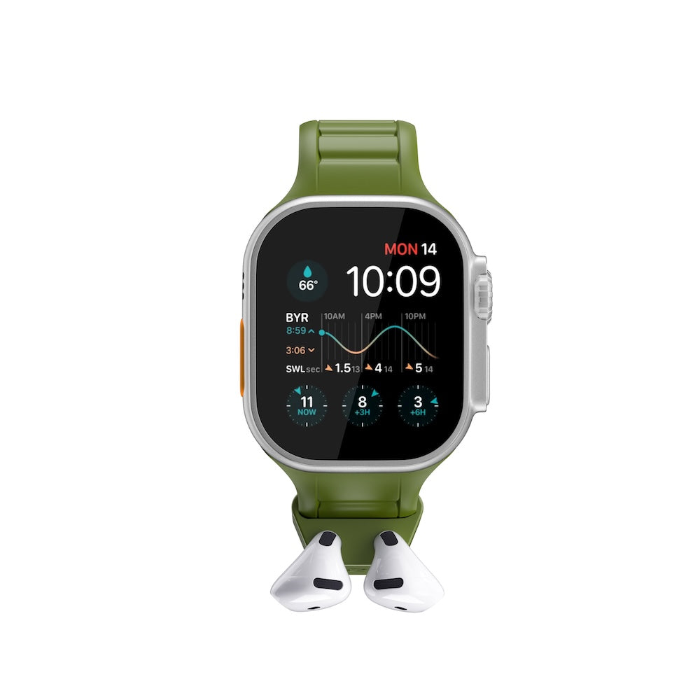 Keybudz Sync+ Series FKM Apple Watch Strap and AirPods Dock - Forest Green (Large)
