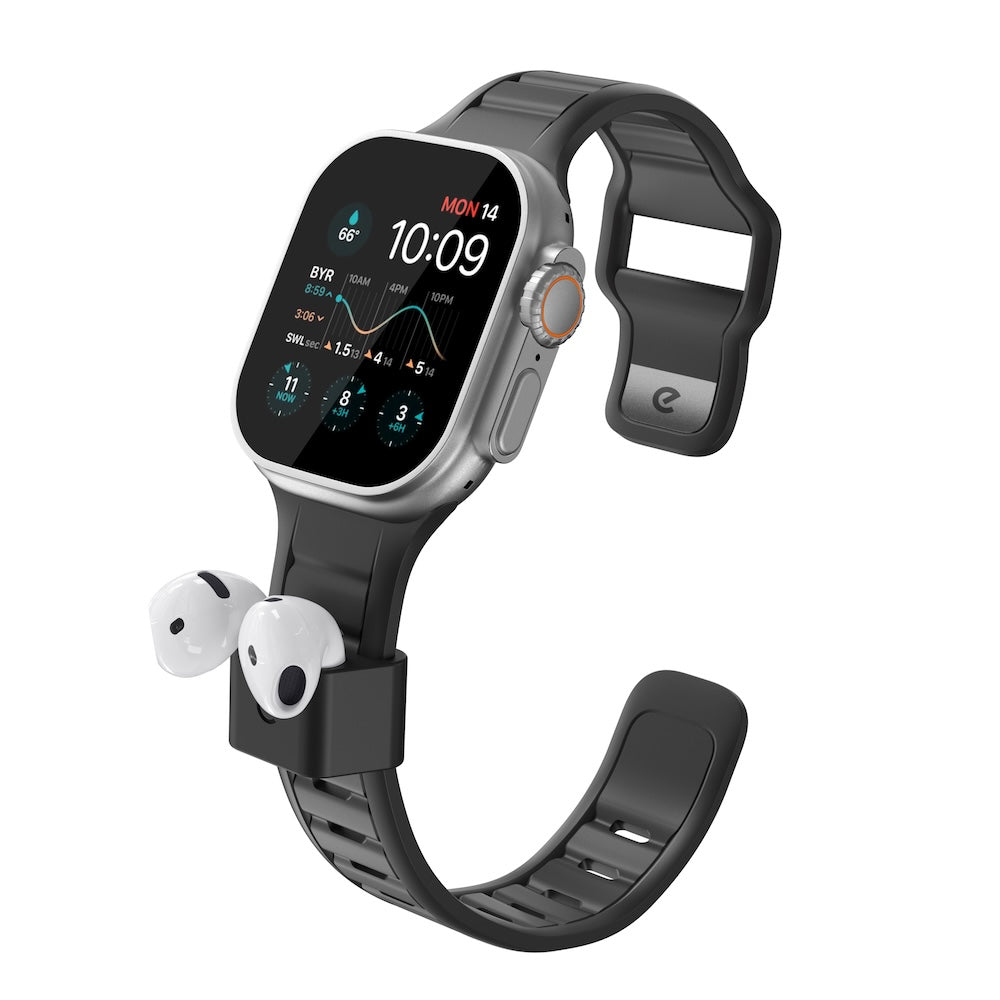 Keybudz Sync+ Series FKM Apple Watch Strap and AirPods Dock - Carbon Black (Large)