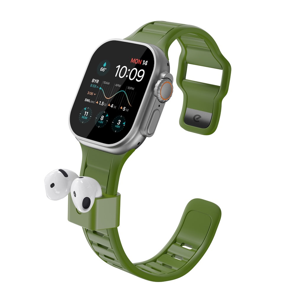 Keybudz Sync+ Series FKM Apple Watch Strap and AirPods Dock - Forest Green (Large)
