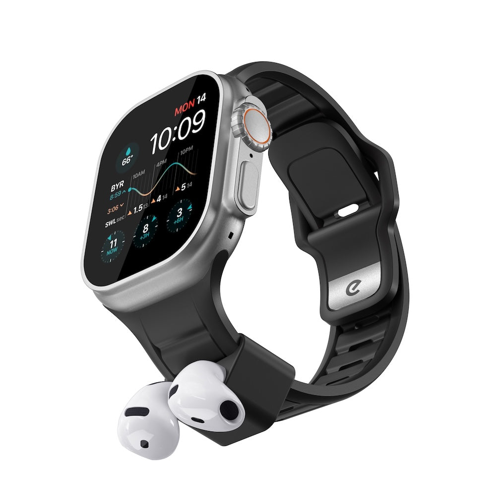 Keybudz Sync+ Series FKM Apple Watch Strap and AirPods Dock - Carbon Black (Large)