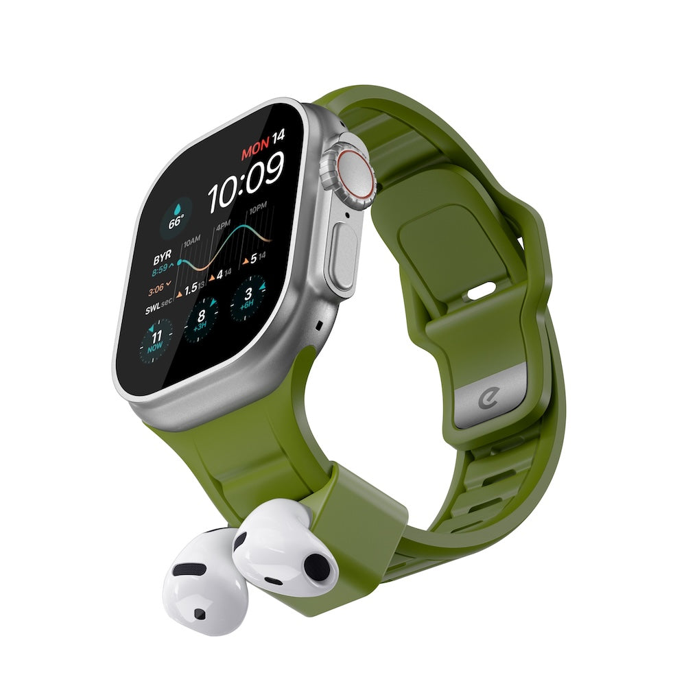 Keybudz Sync+ Series FKM Apple Watch Strap and AirPods Dock - Forest Green (Large)