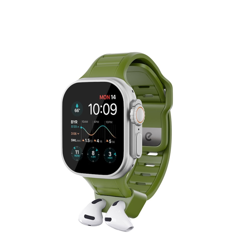 Keybudz Sync+ Series FKM Apple Watch Strap and AirPods Dock - Forest Green (Large)