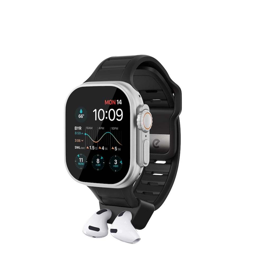 Keybudz Sync+ Series FKM Apple Watch Strap and AirPods Dock - Carbon Black (Large)