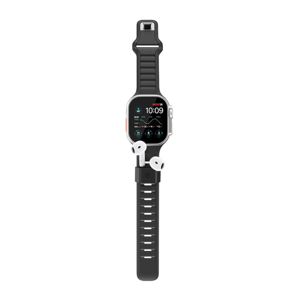 Keybudz Sync+ Series FKM Apple Watch Strap and AirPods Dock - Carbon Black (Large)