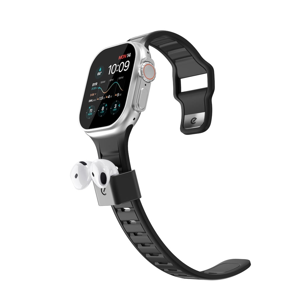 Keybudz Sync+ Series FKM Apple Watch Strap and AirPods Dock - Carbon Black (Large)