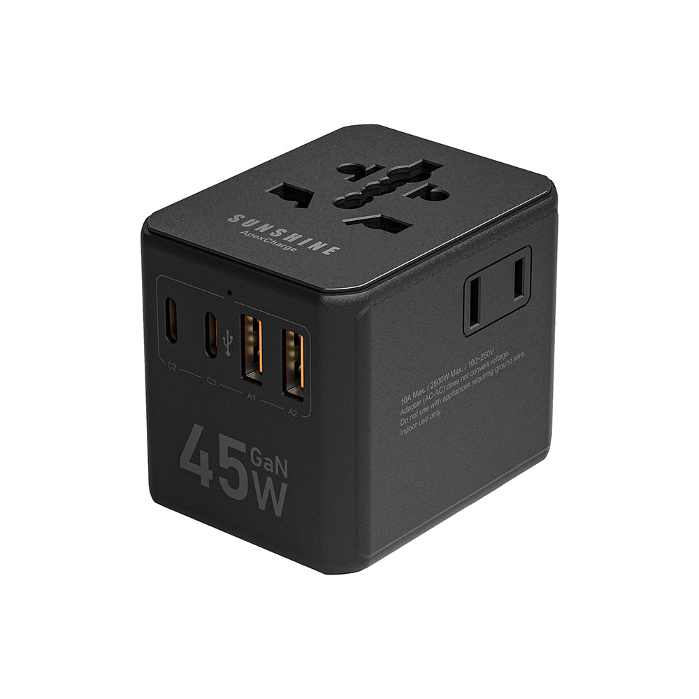 Sunshine ApexCharge GaN III 45W Travel Adapter - Black