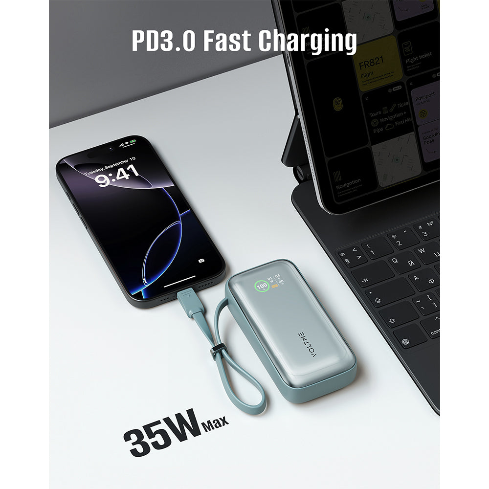 Voltme Hypercore Z 10K mAh PowerBank with Built-in USB-C Cable Ocean