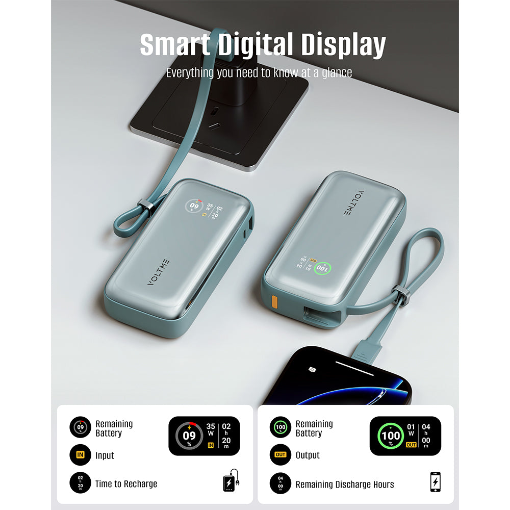 Voltme Hypercore Z 10K mAh PowerBank with Built-in USB-C Cable Ocean