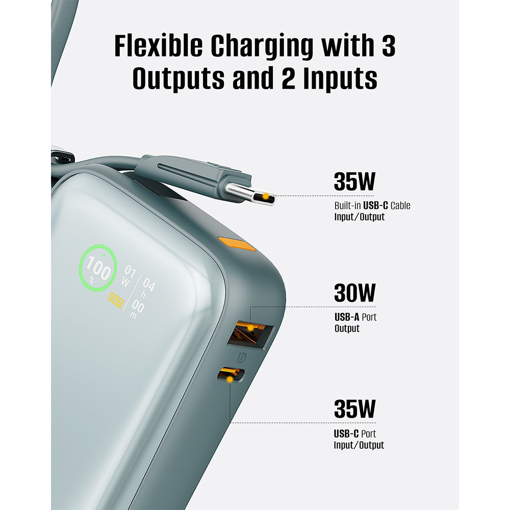 Voltme Hypercore Z 10K mAh PowerBank with Built-in USB-C Cable Ocean