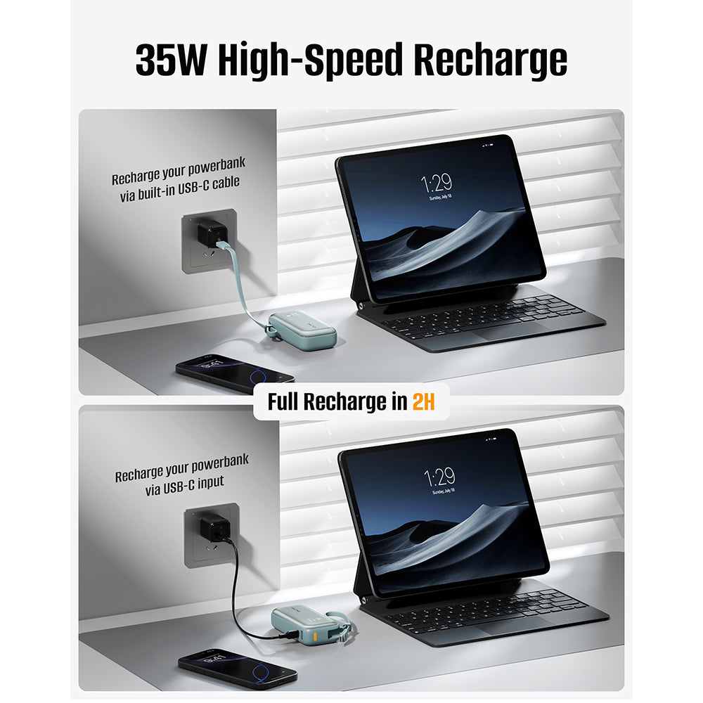 Voltme Hypercore Z 10K mAh PowerBank with Built-in USB-C Cable Ocean
