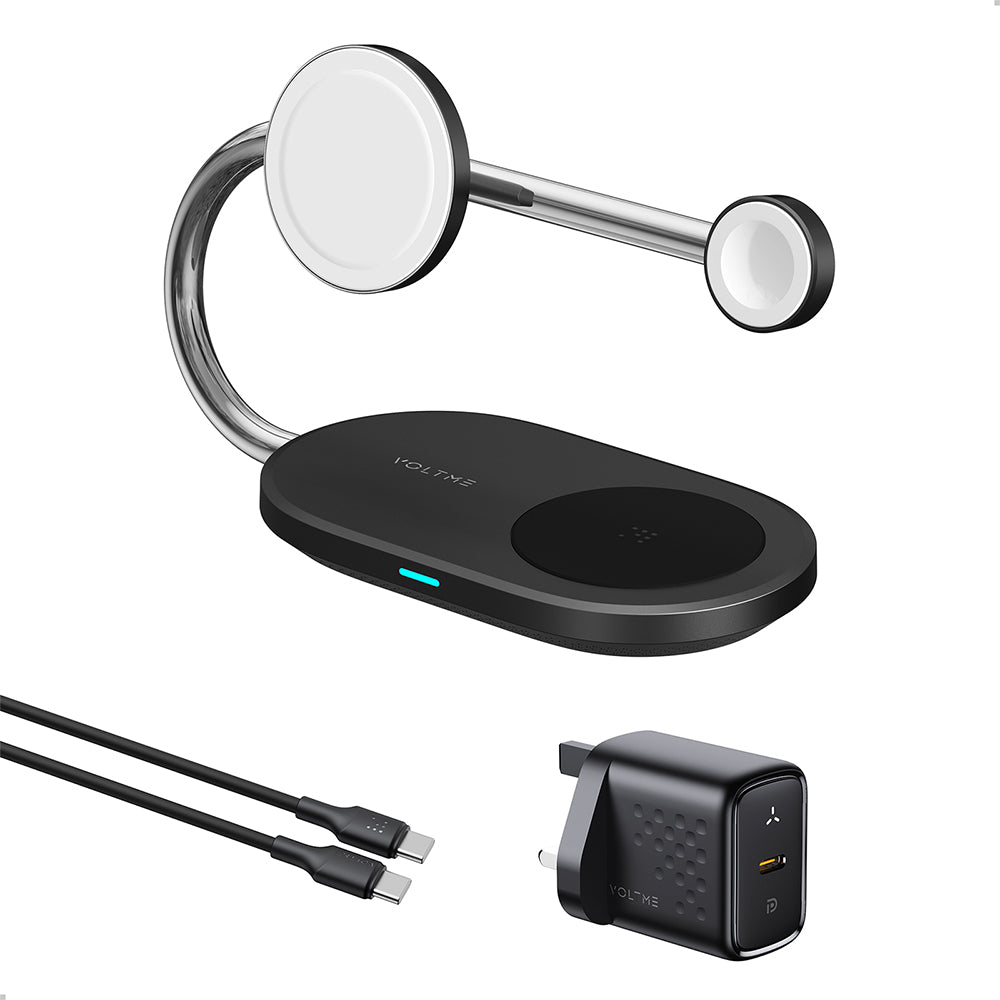 Voltme MagPak Qi2 15W 3-in-1 Wireless Charger with 40W Wall Plug + 1.5m Cable Black