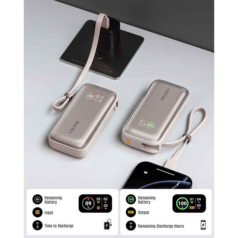 Voltme Hypercore Z 10K mAh PowerBank with Built-in USB-C Cable Sakura