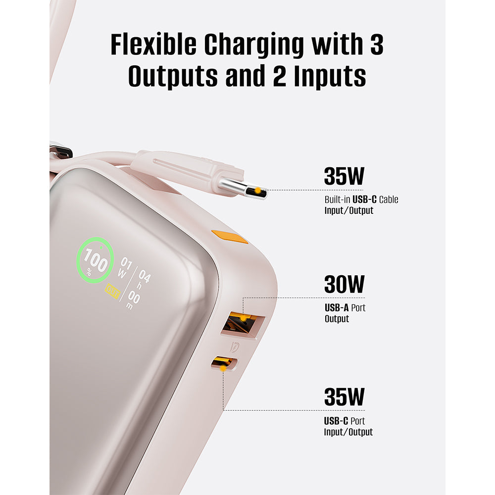 Voltme Hypercore Z 10K mAh PowerBank with Built-in USB-C Cable Sakura
